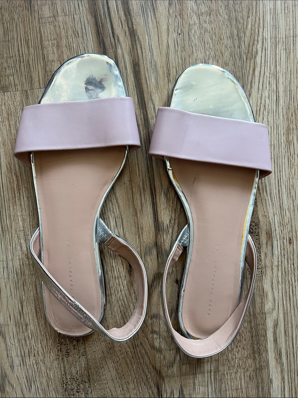 Zara Blush Pink Slide Sandals with Silver Accents Size 41 or 10 - Picture 1 of 7
